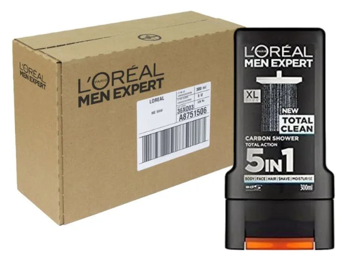 L'Oreal Men Expert 5in1 Total Clean Shower Gel 300ML (Case of 6)