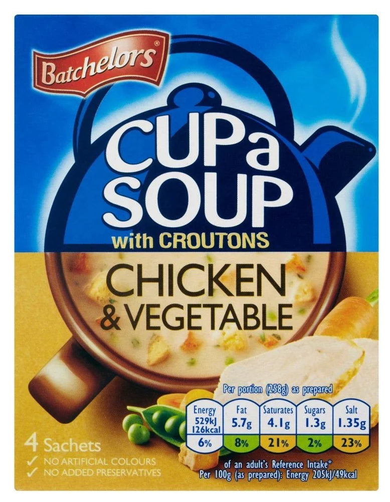 Batchelors Cup A Soup Chicken & Vegetable With Croutons 4 Pack 110G (Case of 9)