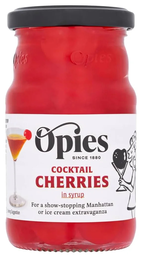 Opies Cocktail Cherries With Maraschino Flavoured Syrup 225G