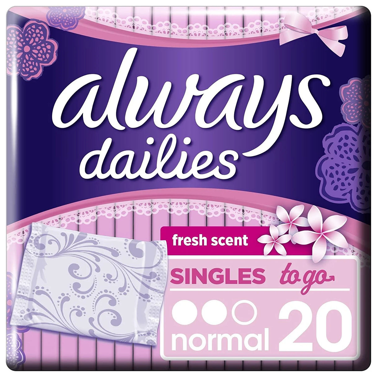 Always Dailies Singles To Go Panty Liners Normal Fresh Scent 20S - World Food Shop