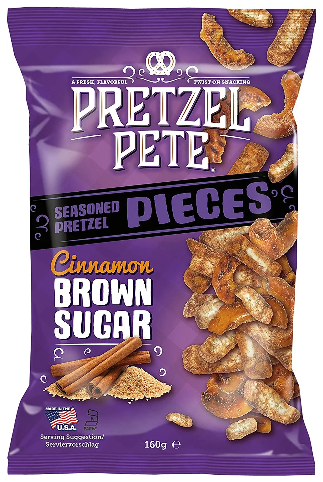 Pretzel Pete Cinnamon Brown Sugar Seasoned Pretzel Pieces 160G (Case 8)