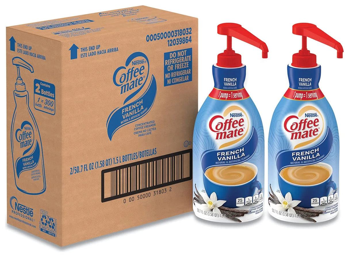 Coffee-Mate Liquid Coffee Creamer French Vanilla 1.5L Pump Bottle (Case of 2)