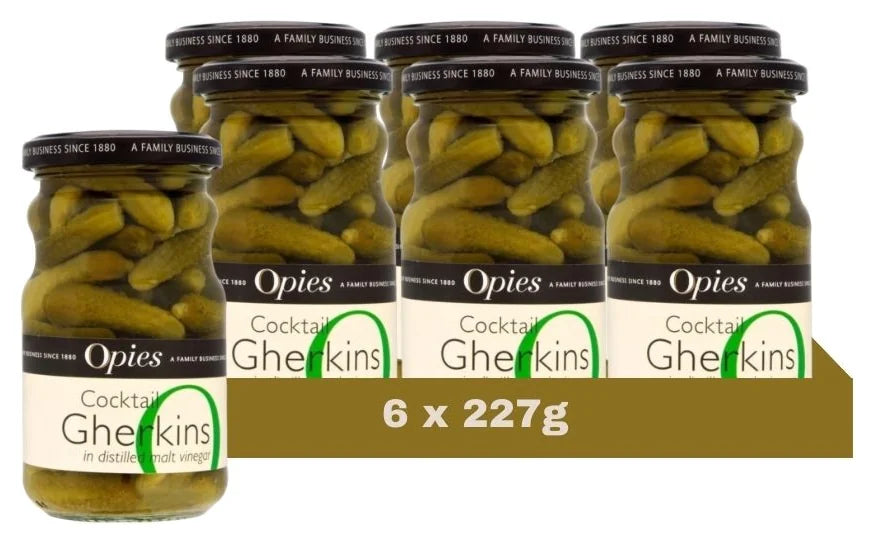 Opies Cocktail Gherkins In Distilled Malt Vinegar 227G (Case of 6)