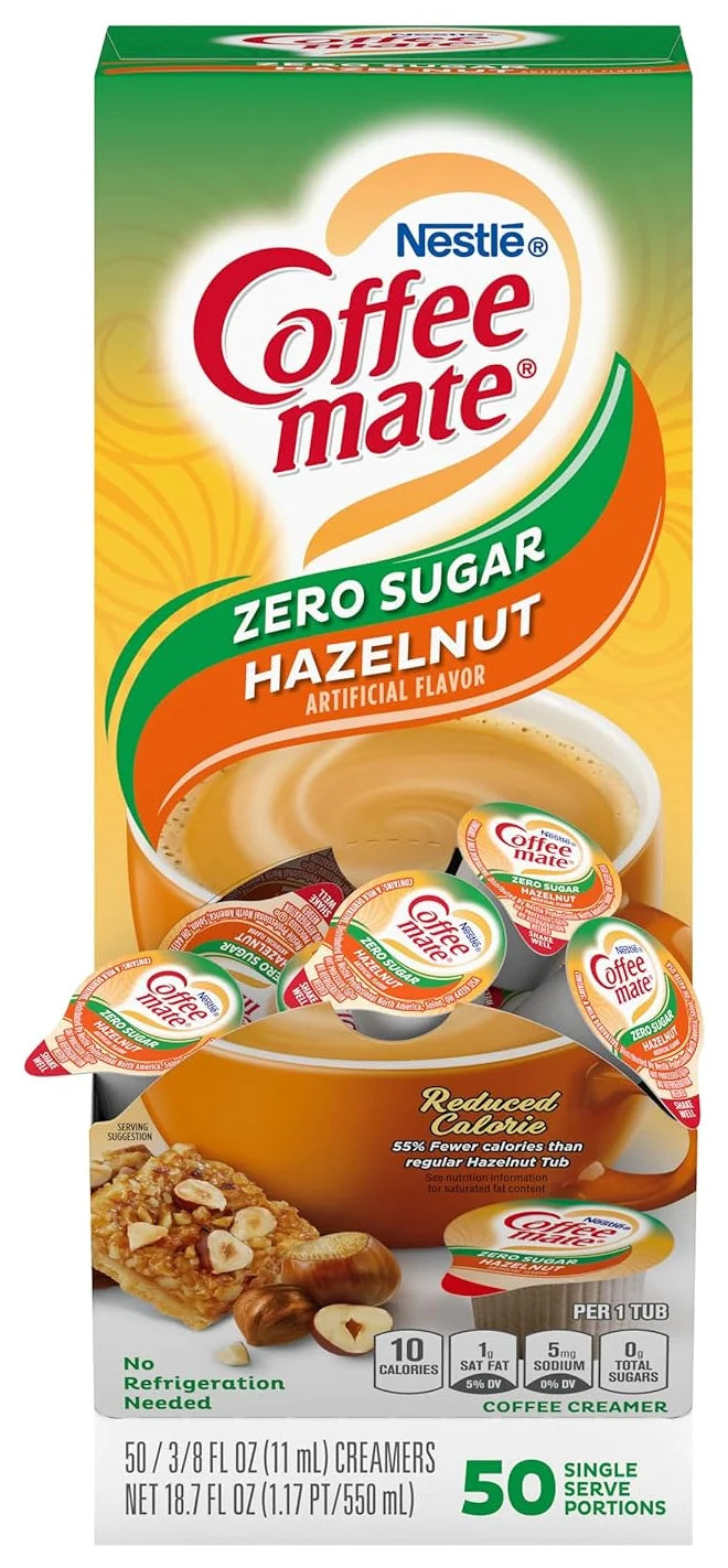 Coffee-Mate - Zero Sugar Hazelnut Liquid Creamer Single Serve Tubs - 50CT