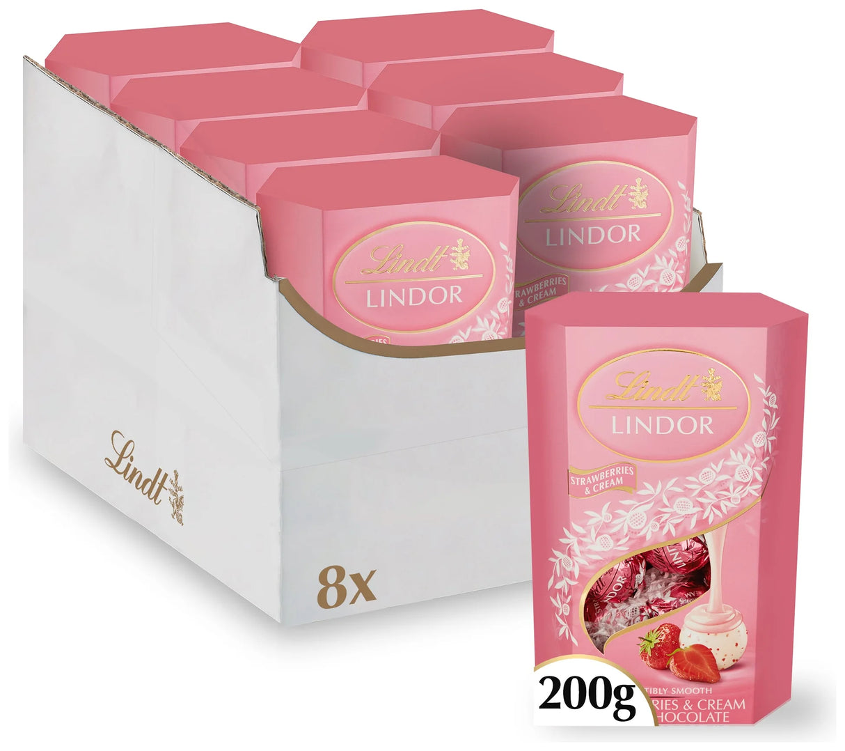 Lindt Lindor Strawberries & Cream Cornet 200G (Case of 8)