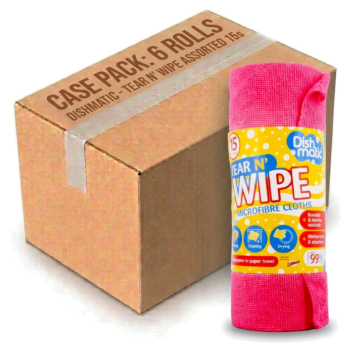 Dishmatic Tear N Wipe 15 Roll Assorted (Case of 6)