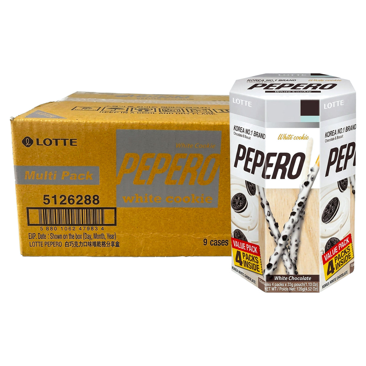Lotte Pepero White Cookie 128G (Case of 9)