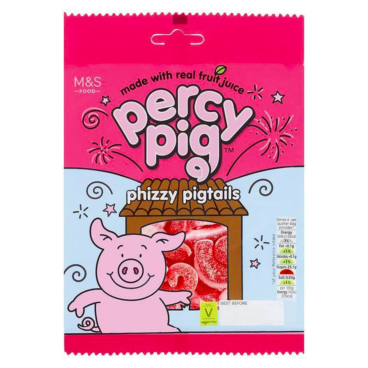 M&S Percy Pig Phizzy Pigtails 170G