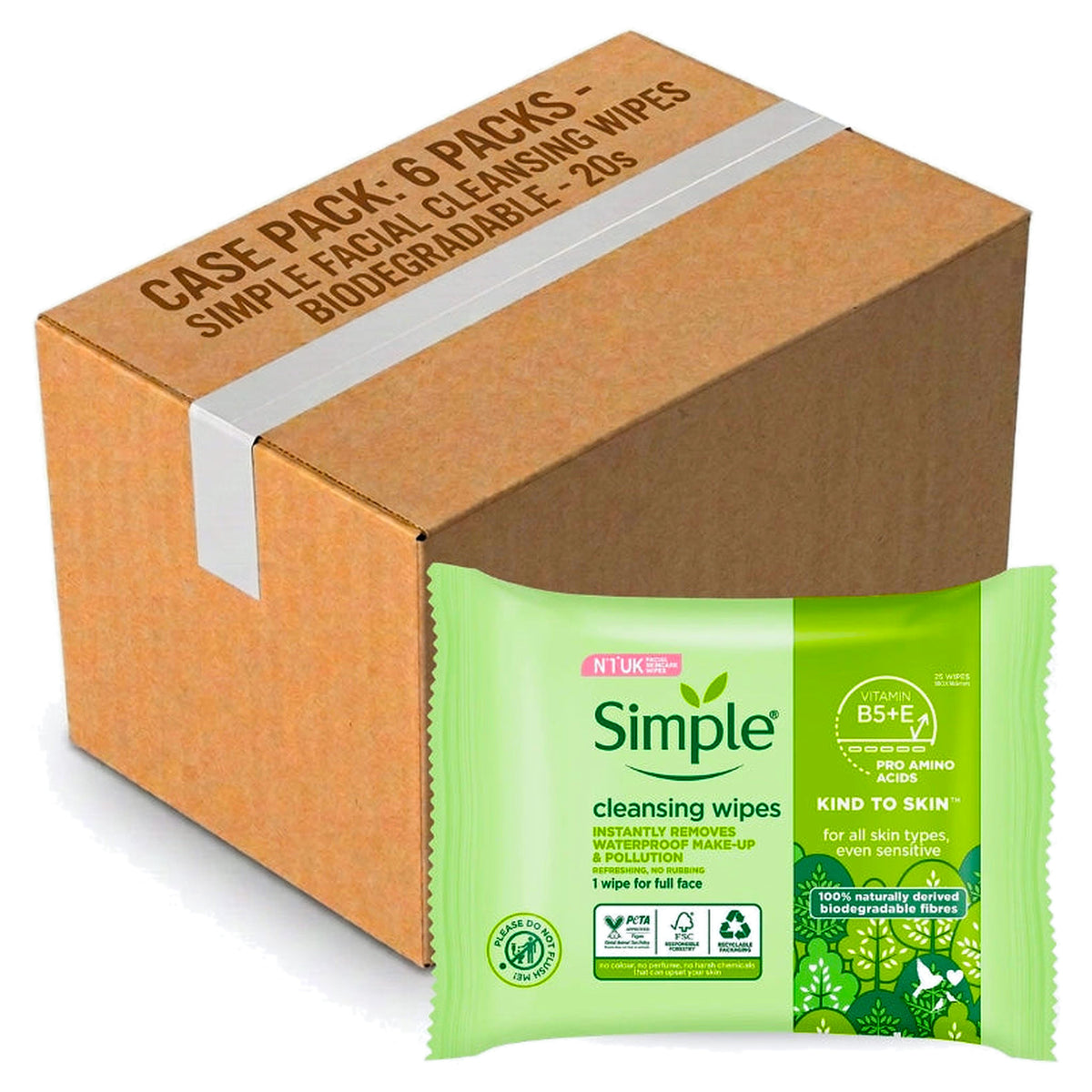 Simple Facial Cleansing Wipes Biodegradable 20s (Case of 6)