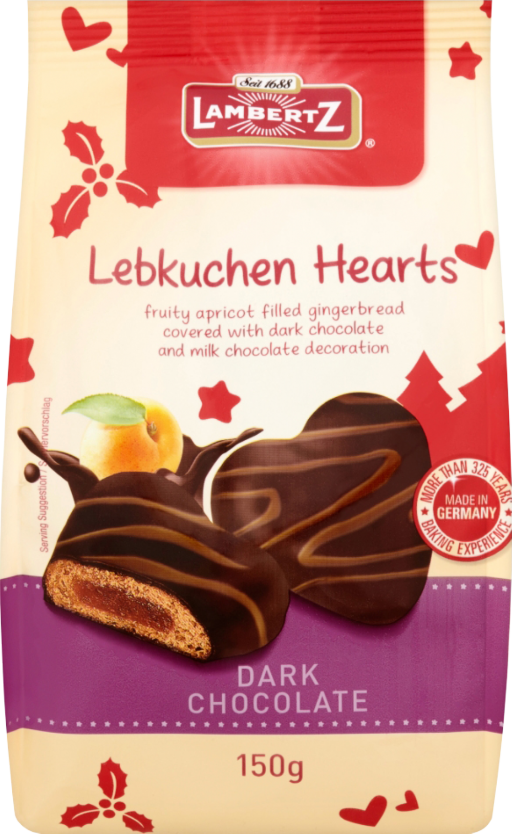 Lambertz Lebkuchen Hearts Dark Chocolate 150G