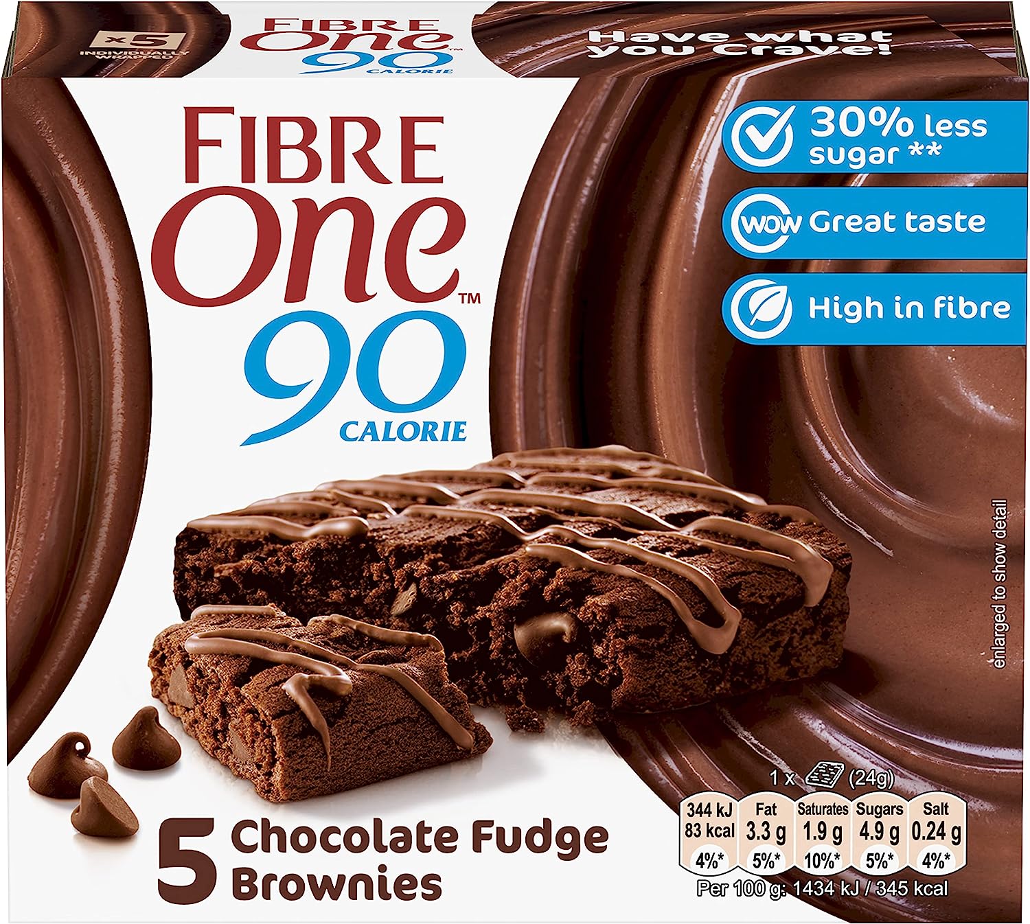 Fibre One 90 Calorie Chocolate Fudge Brownies 5x24G
