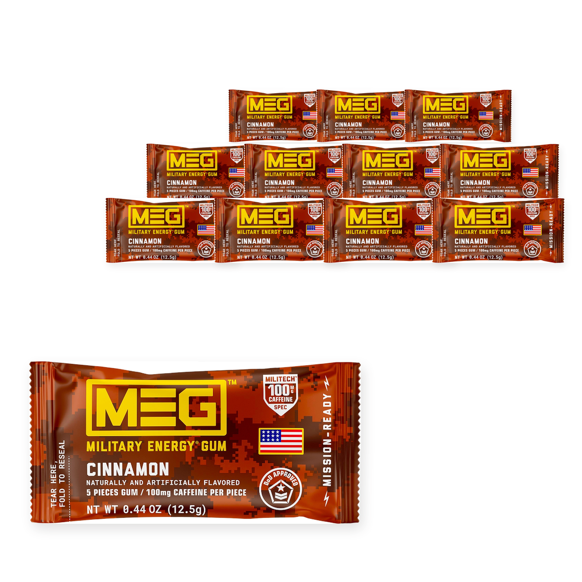 Military Energy Gum Pouch Cinnamon 0.44oz (12.5g) (Case of 12) – case pack