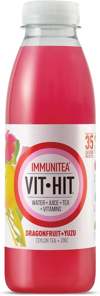 Vit Hit Immunitea Dragonfruit, Yuzu Zinc & Ceylon Tea 500ML (Case of 12)