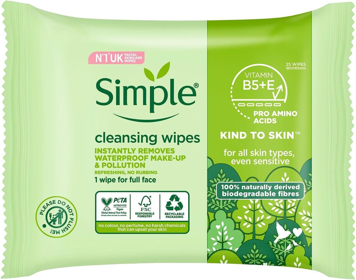Simple Kind to Skin Facial Cleansing Wipes 25s