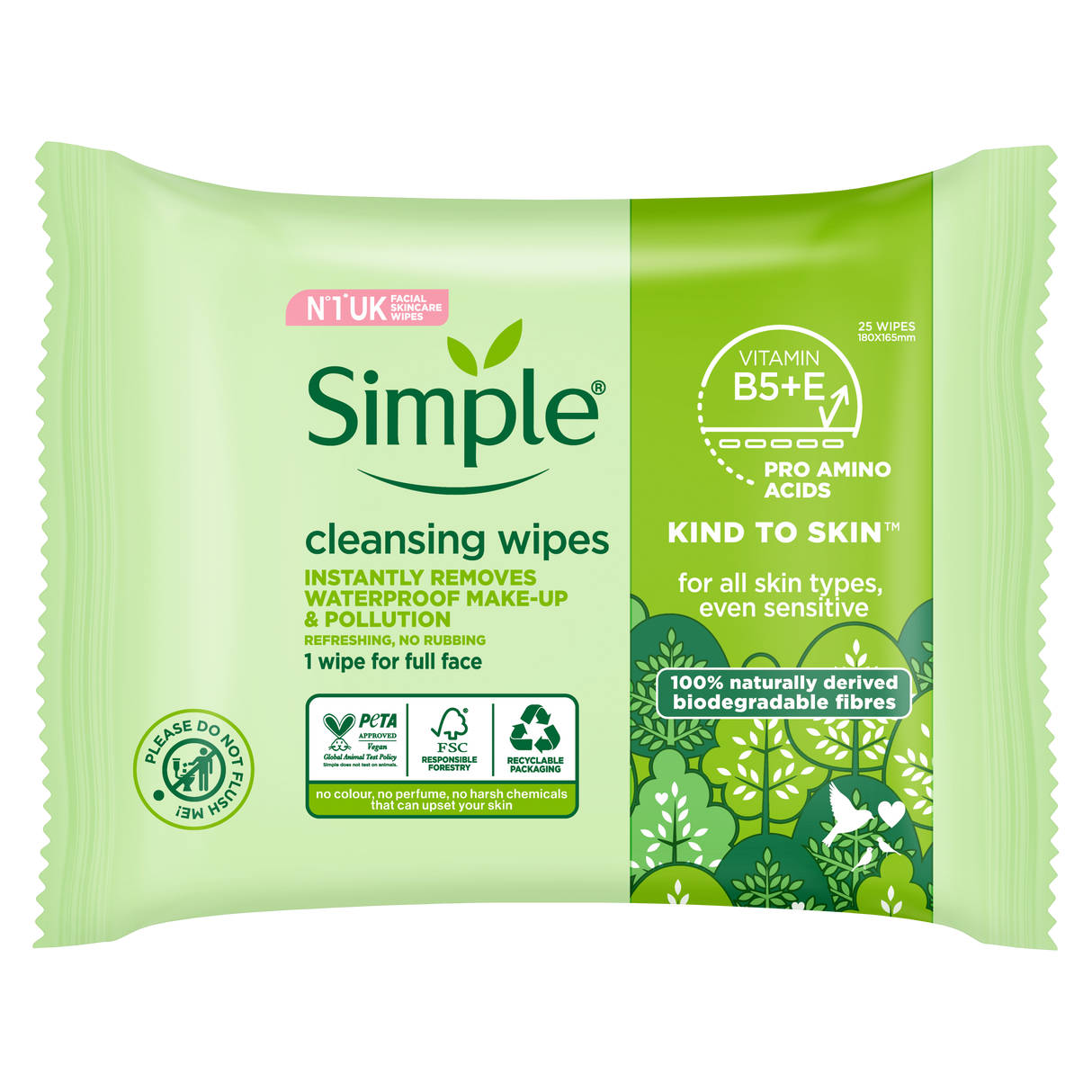 Simple Facial Cleansing Wipes Biodegradable 20s (Case of 6)