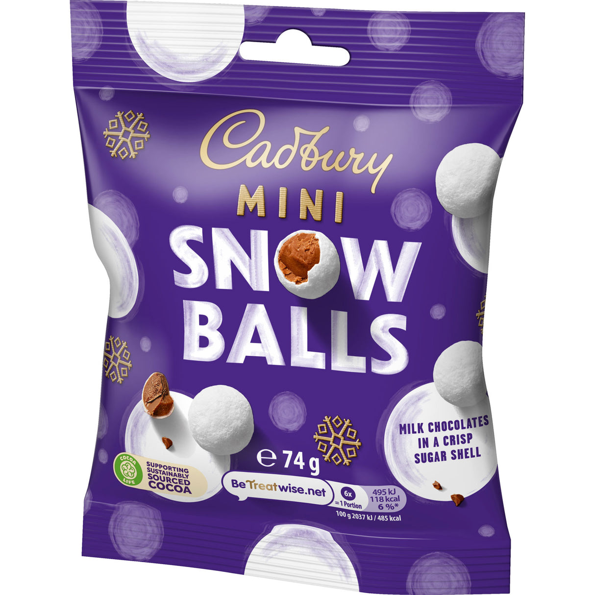 Cadbury Dairy Milk Bag Snowballs 74G (Case of 24)