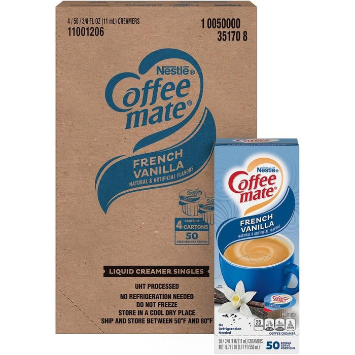 Coffee Mate French Vanilla Liquid Coffee Creamer 0.375Oz X 50 (Case of 4)