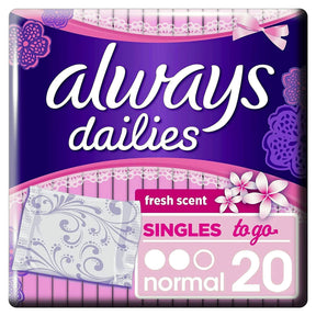 Always Dailies Singles To Go Panty Liners Normal Fresh Scent 20S