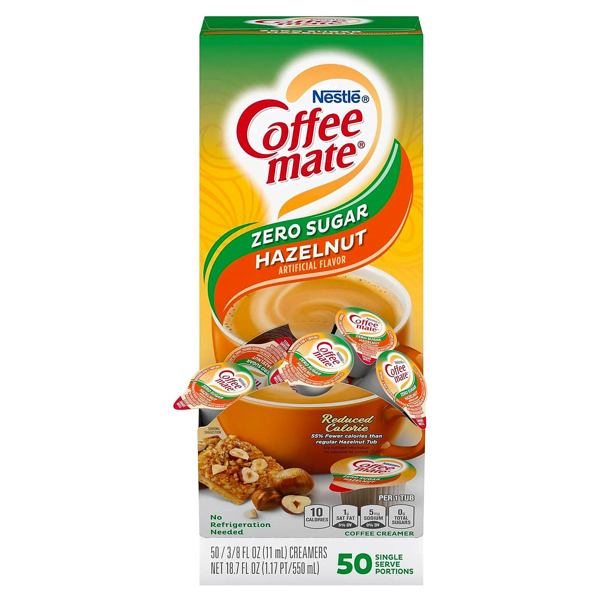 Coffee-Mate - Zero Sugar Hazelnut Liquid Creamer Single Serve Tubs - 50CT