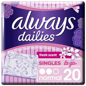 Always Dailies Singles To Go Panty Liners Normal Fresh Scent 20S - World Food Shop