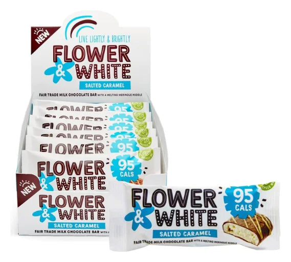 Flower & White Salted Caramel Belgian Milk Chocolate Meringue Bar 20G (Case 12)