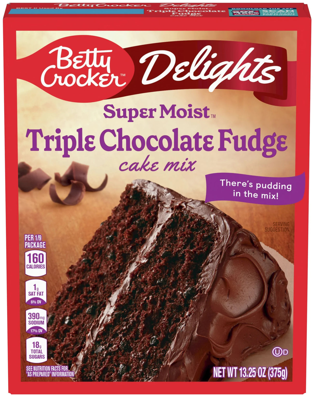 Betty Crocker Delights Super Moist Cake Mix Triple Chocolate Fudge 13.25 Oz