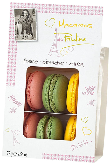 Macarons De Pauline Strawberry, Pistachio & Lemon 72G (Case of 12)