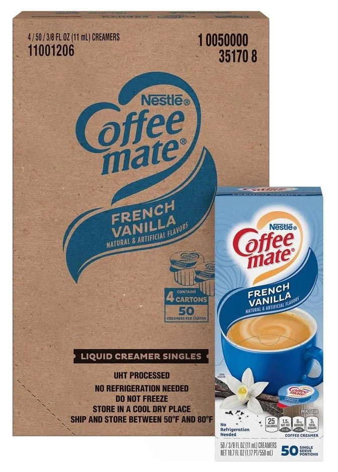 Coffee Mate French Vanilla Liquid Coffee Creamer 0.375Oz X 50 (Case of 4)