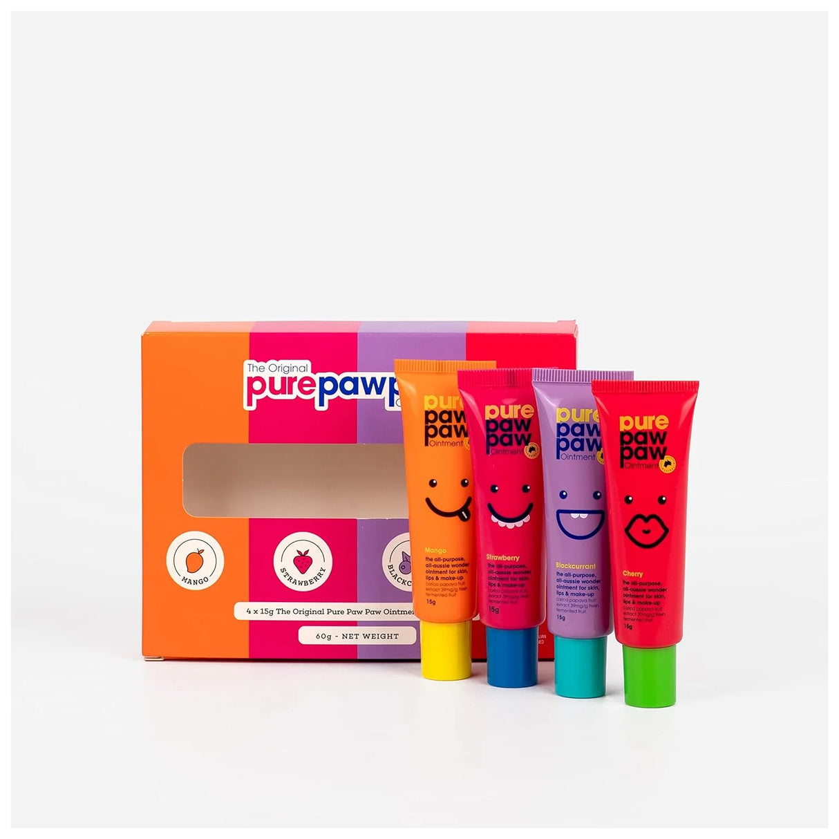 Pure Paw Paw Ointment 4PC (15 Mango, 15 Blackcurrant, 15 Cherry & 15G Strawberry)