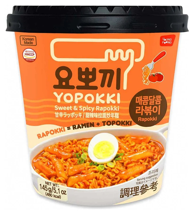 Youngpung Yopokki  Cup Sweat&Spicy Rapokki 145G (Case of 16)