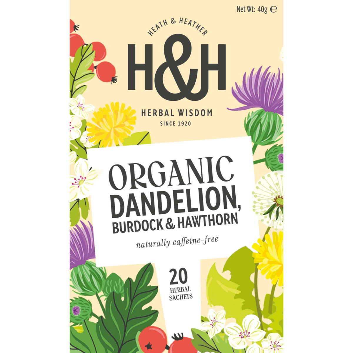 Heath & Heather Organic Dandelion Burdock & Hawthorn 20 Tea Bags