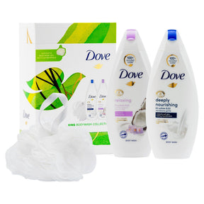 Dove Blissfully Relaxing Duo Set 3Pc (2X225Ml Body Wash And Shower Poof)