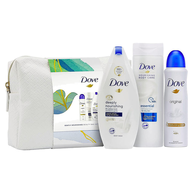 Dove Gently Nourishing Beauty Washbag 4Pc (225Ml Body Wash, 250Ml Body Lotion, 150Ml Anti-Perspirant And Bag)