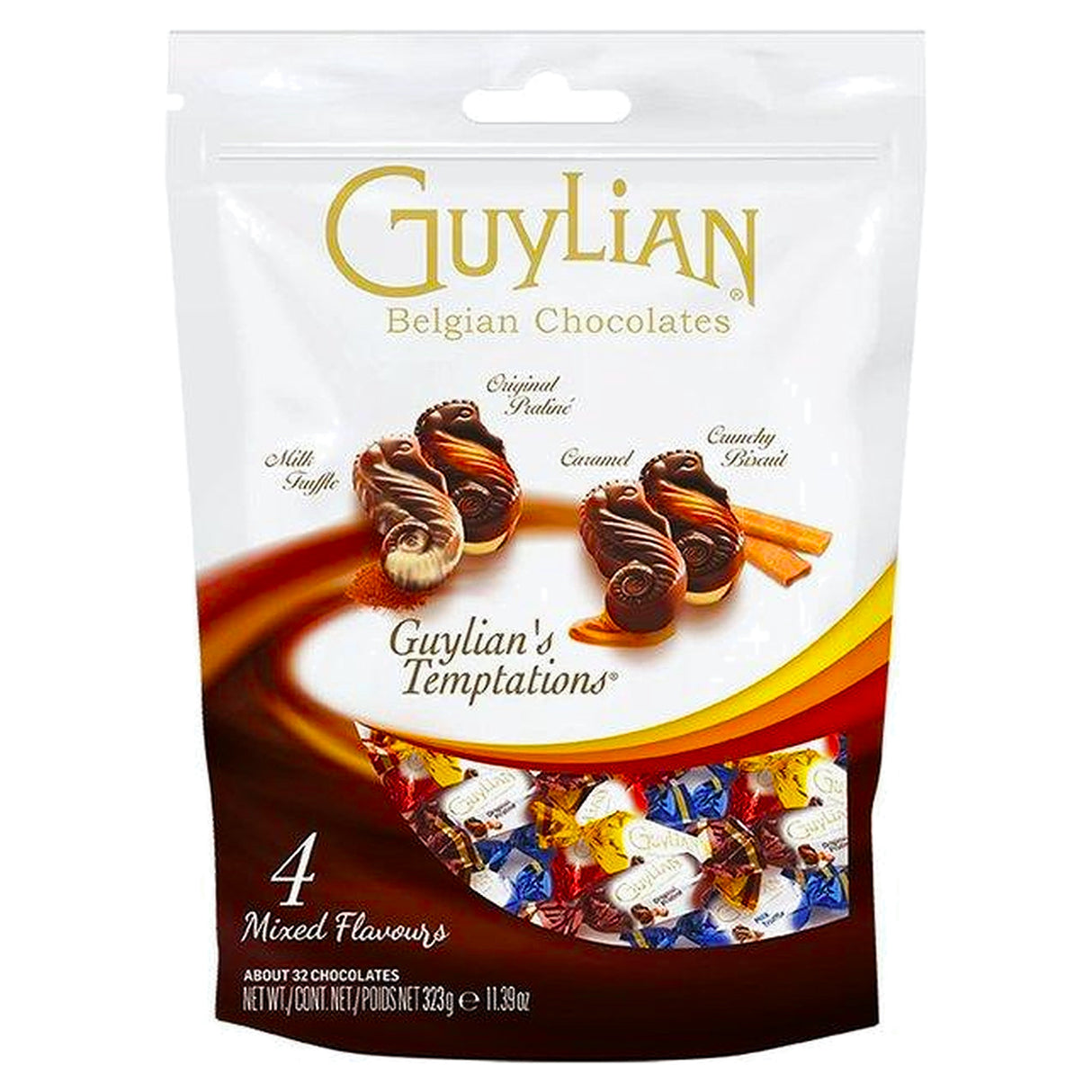 Guylian Temptations Twist Wrapped Mixed Flavour Sea Horses In Pouch 323G