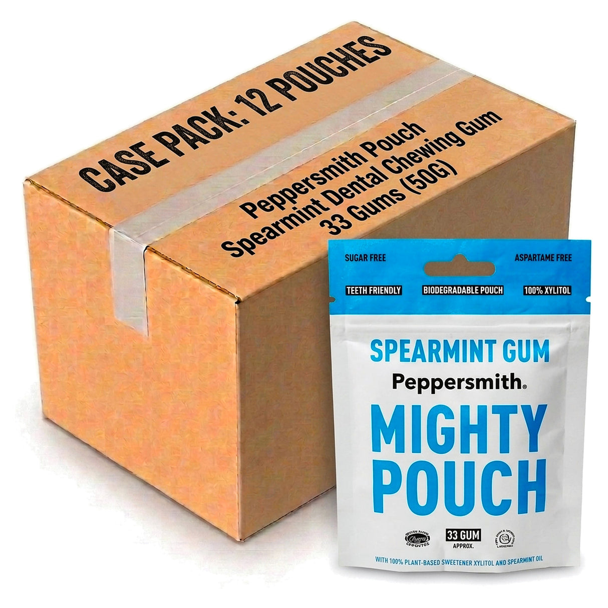 Peppersmith Pouch Spearmint Dental Chewing Gum 33 Gums (50G) (Case of 12)