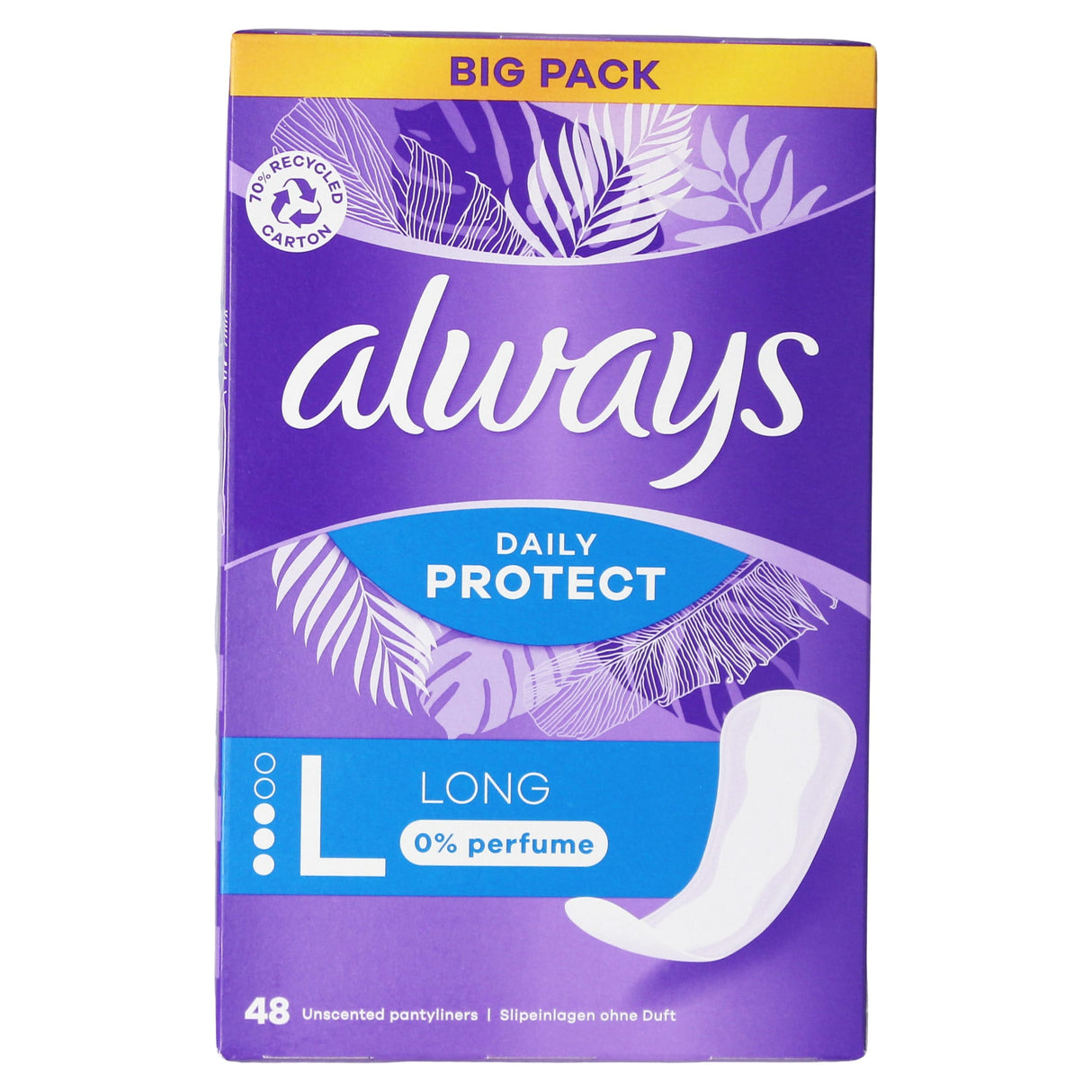 Always Dailies Protect Liners Long 0% Perfume 48s