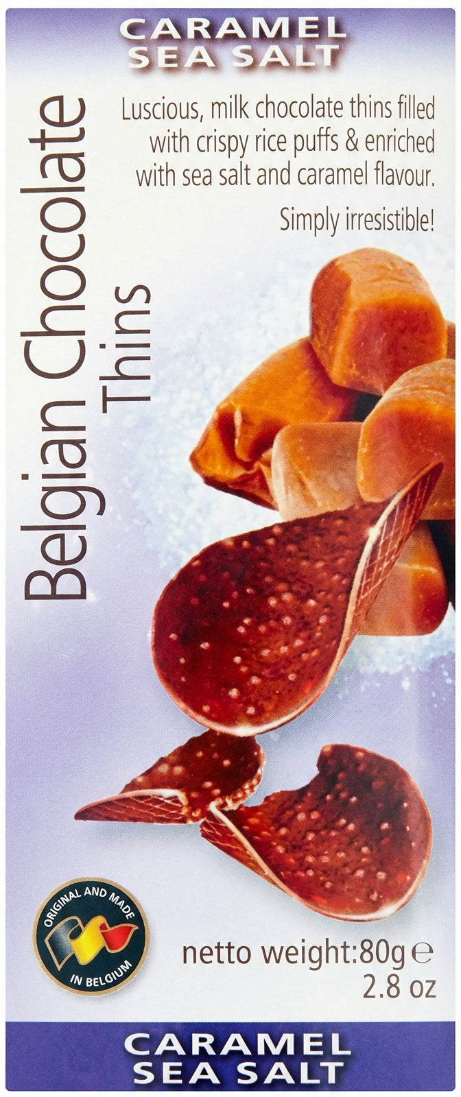 Belgian Chocolate Thins Caramel Sea Salt 80G