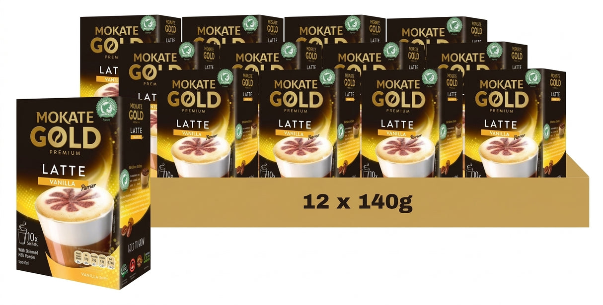 Mokate Gold Premium Vanilla Latte 10 Pack (140G) (Case of 12)