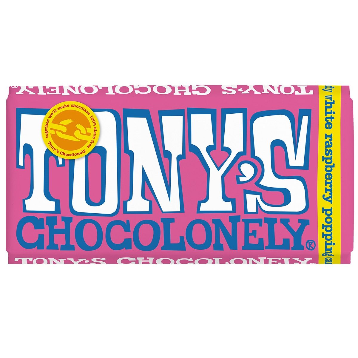 Tony's Chocolonely White Choc Raspberry & Popping Candy 180G