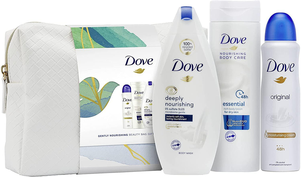 Dove Gently Nourishing Beauty Washbag 4Pc (225Ml Body Wash, 250Ml Body Lotion, 150Ml Anti-Perspirant And Bag) - World Food Shop