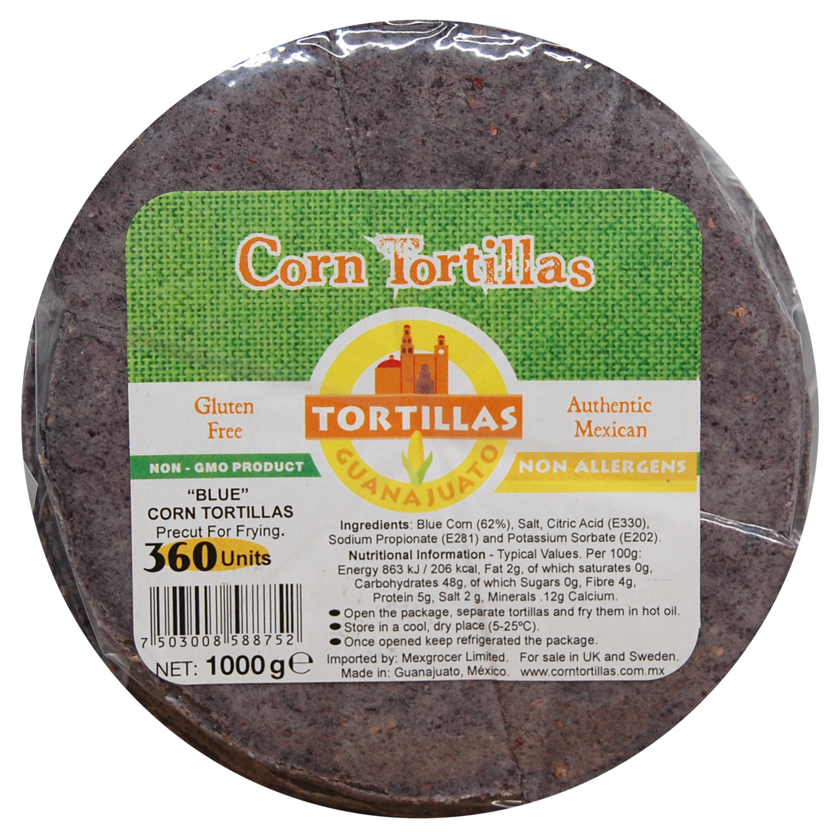 15cm Pre-Cut Blue Corn Tortilla For Frying 1KG
